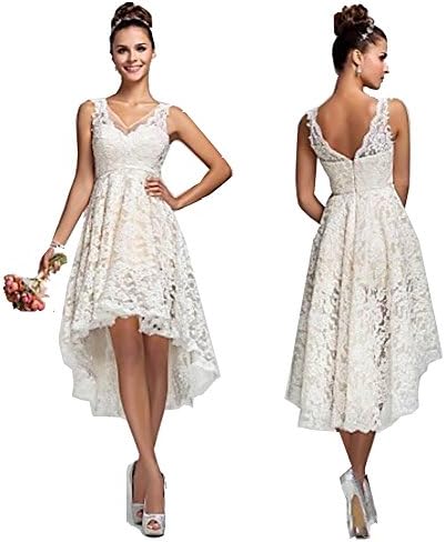 CARADRESS Short White Lace Wedding Dresses for Bride 2016 Under 100 Hi-low