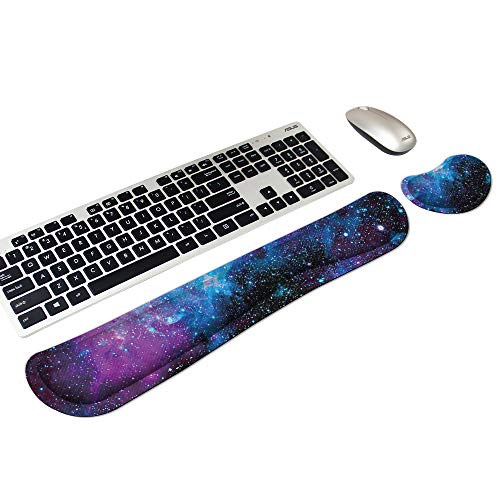 Keyboard & Mouse Wrist Rest Pad Set Memory Foam Ergonomic Hand Arm Support Set Relieve Pain and Fatigue,Anti-Slip Comfortable for Gaming,Office,Computer Laptop and Mac (Galaxy)