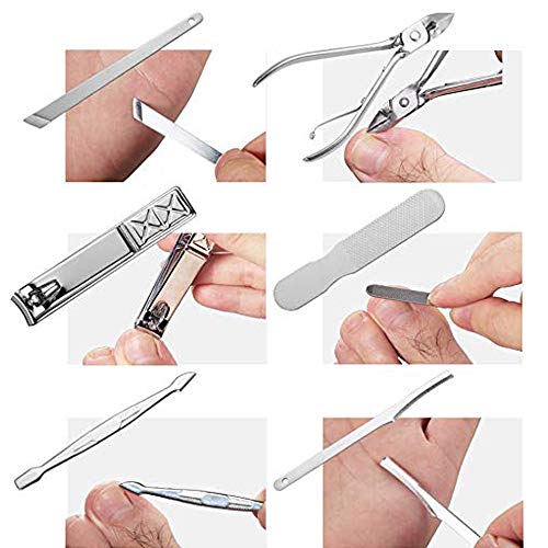 ONDY Manicure Pedicure Set Nail Clippers Travel Hygiene Kit Stainless Steel Nail Cutter Care Set Scissor Tweezer Knife Ear Pick Utility Grooming Tools with Fine PU Leather Travel Case (Blue Diamond) - Thumbnail 3
