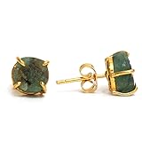 Gempires Natural Raw Green Emerald Stud Earrings