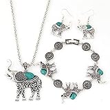 START New Women 1Set Vintage Elephant Necklace+Earrings+Bracelet Jewelry Set (Blue )