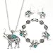 START New Women 1Set Vintage Elephant Necklace+Earrings+Bracelet Jewelry Set (Blue )