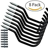 8 Pack Bike Hooks + 8 pack bolts, stainless steel bicycle Storage Hanger Wall Ceiling Mounted for Storage Room fit all type bikes easy on/off black