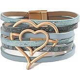Boho PU Leather Wrap Bracelets for Women Bohemian Heart Multi-Layer Bangle Bracelets Jewelry Gift for Women