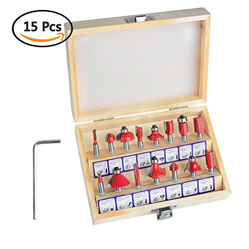 Qlouni 15 pcs router bits set tungsten carbide tipped m…