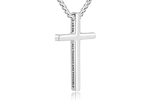 Fiusem Cross Necklace for Men, Inspirational Bible Verse Cross Chain for Men, Stainless Steel Box Necklace