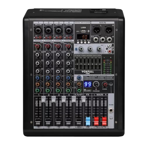 Photo 1 of VOXFULL PA60 Professional Audio Mixer Sound Board Console Desk System Interface 6 Channel Digital USB Bluetooth MP3 Computer Input 48V Phantom Power Built-in 99 Reverb Effect, Black