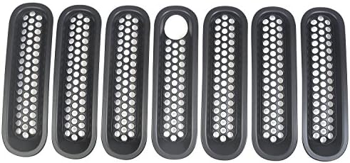 [Upgrade Clip in Version] AVOMAR 7 Pcs Front Mesh Grille Inserts for Jeep JK Wrangler 2007-2015 (Black grille with key hole)