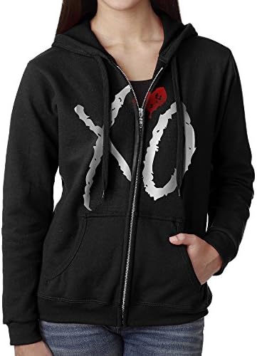 The Weeknd XO Logo Zip Front Hooded Sweatshirt Kangaroo Pocket For Women