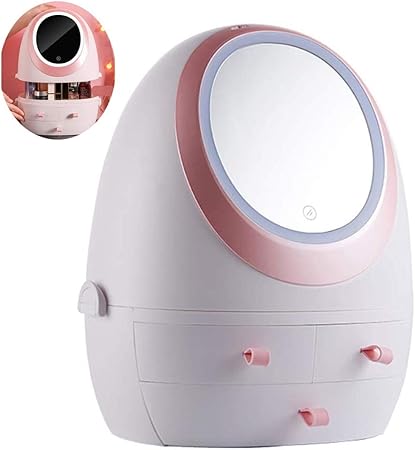 Amazon Yazi メイクボックス Ledライト付き化粧鏡 コスメボックス 卓上ミラー プロ 化粧品収納ケース 可愛いピンク 人気女優ミラー 360度回転 明るさ調節可能 Usb充電式 大容量化粧箱 引き出し小物入れ 防塵防水 化粧品収納ボックス 持ち運び メイクケース 35 28 18cm