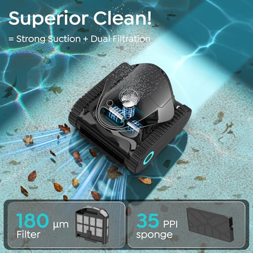 C1 Cordless Pool Cleaner Robot – 180 Mins Run Time, Triple-Motor Powerful Suction, Wall & Waterline Cleaning, Smart APP Navigation, Dual-Layer Filtration for Inground Pools up to 150㎡ (Onyx)