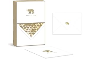 Punch Studio Boxed Thank You Cards with Envelopes, Gold-Foil Accents and Embossing – 5.5” x 4.25” each, Set of 10 Cards – Elephant (44636)