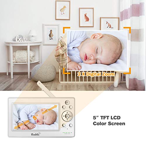 Bable Baby Monitor with Camera, 5 Inch 720P Video Baby Monitor with Infrared Night Vision Camera, Remote Control/Pan 360˚ & Tilt 90˚/ Temperature Monitor/Two-Way Talk/Sound Alarm/Up to 900 feet