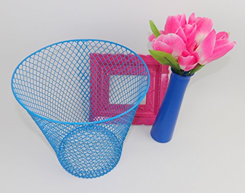 Blue Wire Metal Trash Can Waste Basket Garbage