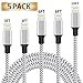 iPhone Charger, MFi Certified Lightning Cable, 5 Pack(3/3/6/6/10 FT) Extra Long Nylon Braided Charging&Syncing Cord Compatible with iPhone Xs/XR/XS Max/X/7/7Plus/8/8Plus/6S/6S Plus/5 More Silver&Grey