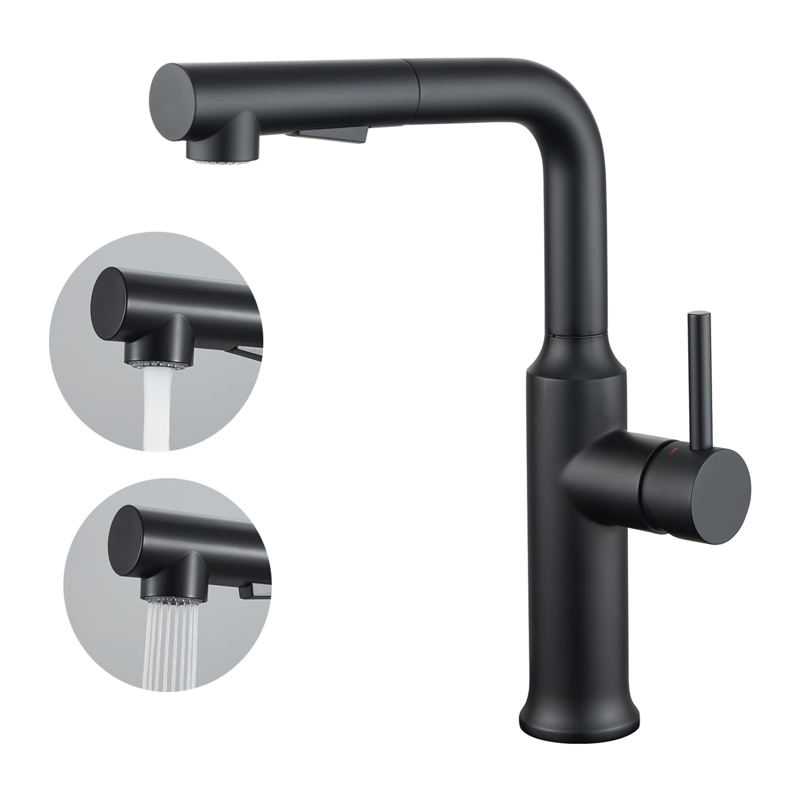 CREA Kitchen Tap with Pull Out Sprayer, Dual Function Sprayer, 360° Swivel Single Handle, Magnetic Docking, Matte Black