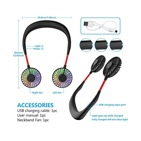 Portable Neck Fan, Handsfree Mini USB Neck Fan Rechargeable Wearable Neckband Fan, Desk Fan, Necklace Fan with Dual Wind…