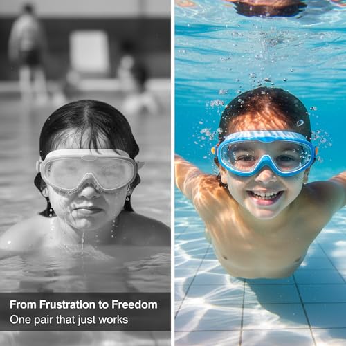 Seaflar 2Pcs Large Frame Kids Swimming Goggles, Clear Vision Anti-fog, UV Protection, Quick Fit, Silicone Ring, Unisex Goggles for Children and Teens Ages 3 to 14