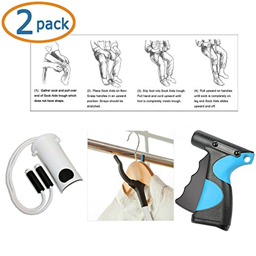 Grabber Reacher Tool & Sock Aid Kit Assist 2 Pack Mobility Tool Kit