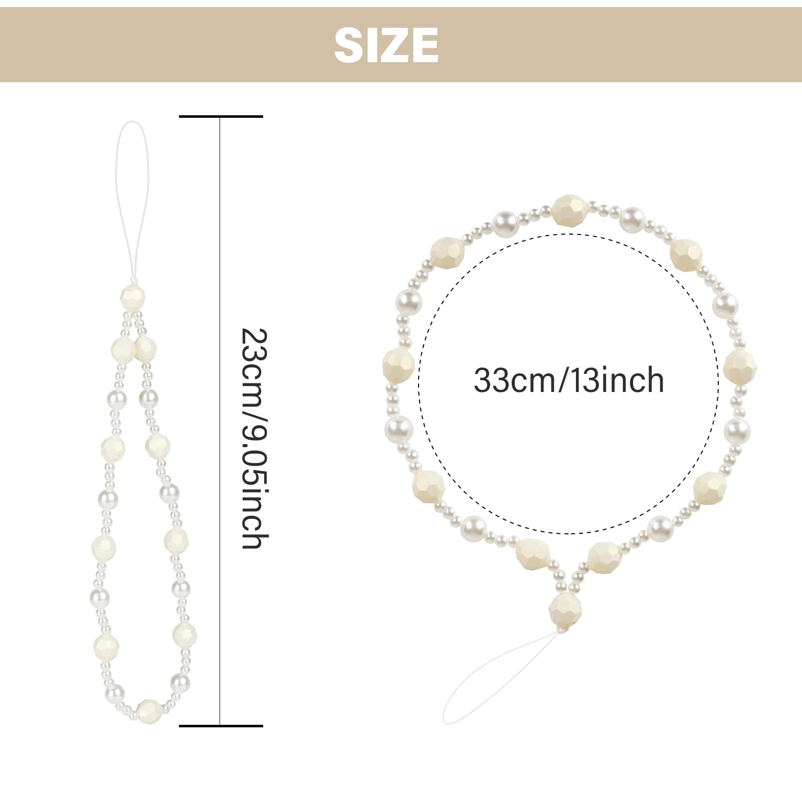 LUVI Beaded Phone Charm Lanyard Wrist Strap Beads Chain String Pearl Bracelet Keychain Handmade Cute Fashion for Women White