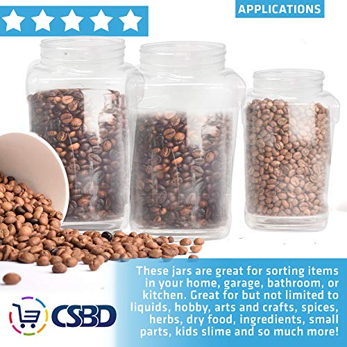 CSBD 1 Gallon Clear Plastic Jars with Ribbed Liner Screw On Lids, BPA