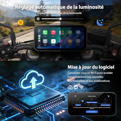 CarPlay 6 Inch A622 Motorcycle Screen CarPlay and Android Auto Wireless, Touch Screen Waterproof IP67, TPMS, Dual Bluetooth, GPS, USB/ACC Power, Compatible with All Motorcycles