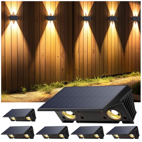 IIRARA Outdoor Solar Light, 6 Items Up & Down Solar Wall Light Warm White 1500mAh Solar Wall Lamp Outdoor IP67 Waterproof Spot Wireless 100 Lumens for Garden Fence