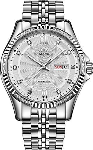 Men's Mechanical Texture White Dial White Case Stainless Steel Band Wrist Watch 9012