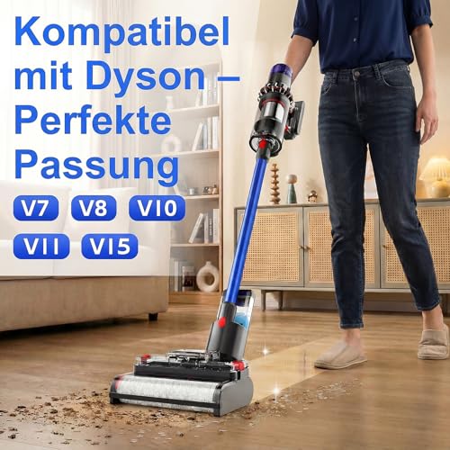 Traumheim Vacuum Cleaner Brush Set Compatible for Dyson V7/V8/V10/V11/V15, 2-IN-1 Electric Floor Brush with Tank for Clean and Dirty Water, Simultaneous Suction and Cleaning
