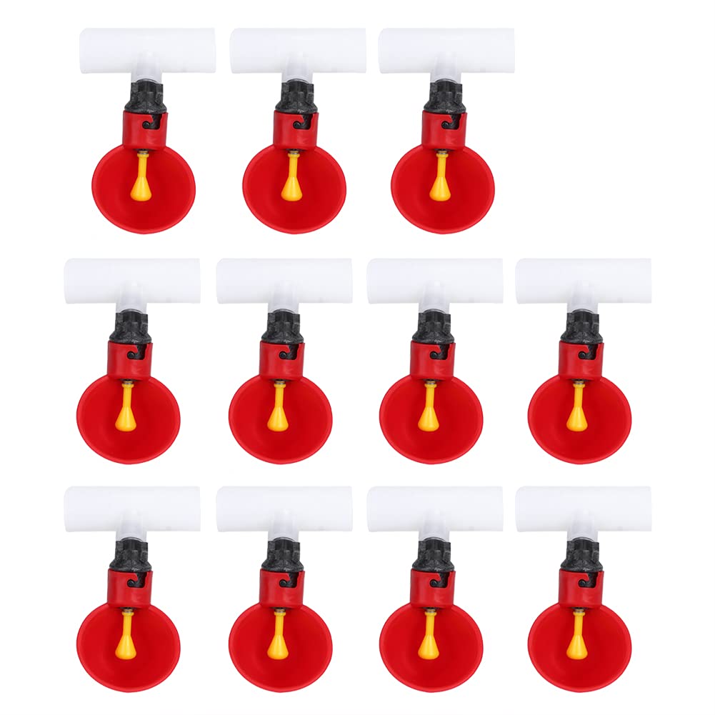 10Pcs Automatic Chicken Water Drinker, 1/2 inch Tee Poultry Hen Feeding Water Cups Tools