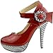 SHOW STORY Wine Red Flower Ankle Strap Stripe Stiletto High Heel Platform Pumps,LF30404RD40,9US,Red