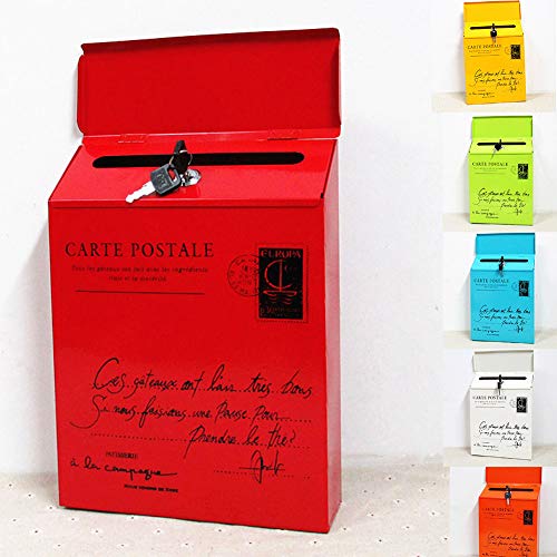 Jzenzero Suggestion Box Iron Lock Letter Box Vintage Wall Mount Mailbox Mail Postal Letter Newspaper Box Blue