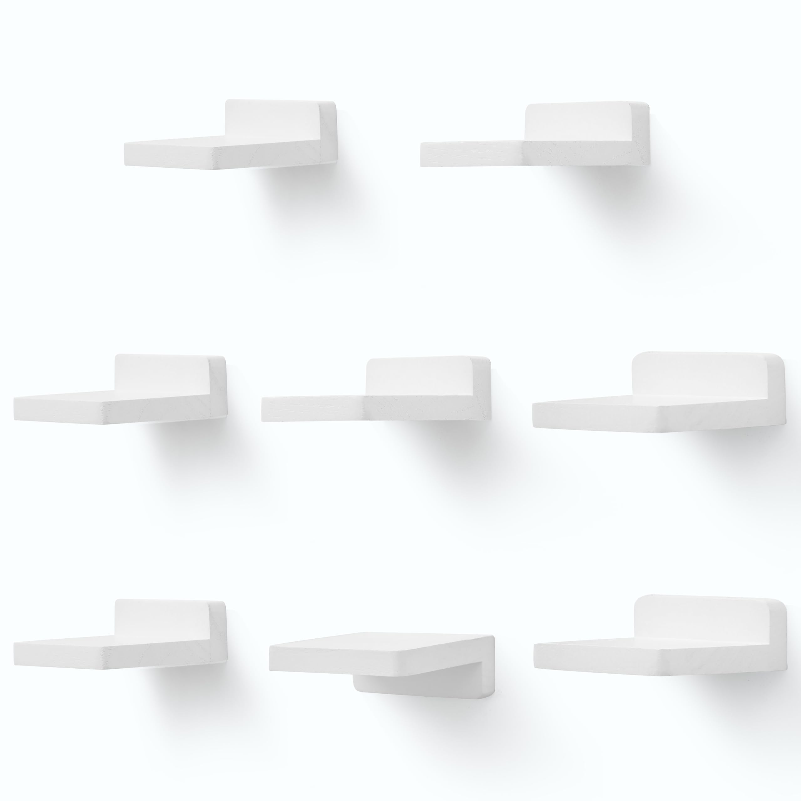 PHOENANCEE Small Floating Shelves for Wall, Set of 8, Wooden Square Shelf for Small Objects, Hanging Mini Shelf Decoration for Bedroom, Living Room,10.2cmX10.2X4cm(Rustic White)