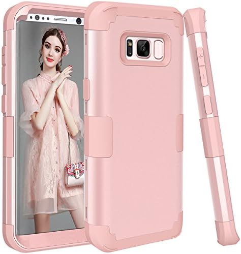 Galaxy S8 Plus Case, HKW Hybrid Heavy Duty Shockproof Full-Body Protective Case with Dual Layer [Hard PC+ Soft Silicone] Impact Protection for Samsung Galaxy S8 Plus - Rose Gold (MA1912)