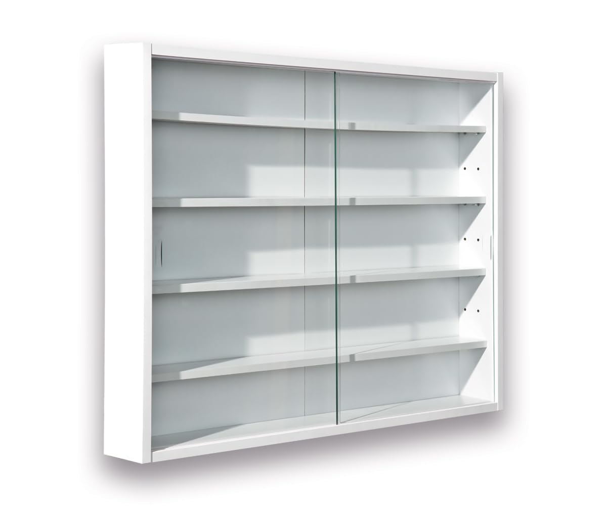 Inter Link Collector's display cabinet, wall shelf, glass display case, wall cabinet, hanging shelf, display case, MDF, white, 80 x 60 x 9.5 cm