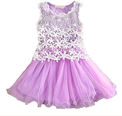 Baby Girls Princess Flower Lace Ruffled Layered Party Dress Purple