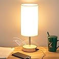 Bedside Lamp with USB Port - Touch Control Table Lamp for Bedroom Wood 3 Way Dimmable Nightstand Lamp with Round Flaxen Fabri