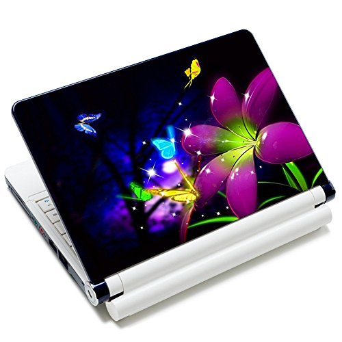 Meffort Inc 17 17.3 inch Laptop Skin Sticker Cover Art Decal Fits 16" 17" 18" 19" Notebook PC (Free Wrist Pad) - Blue Purple Flower Butterfly Design