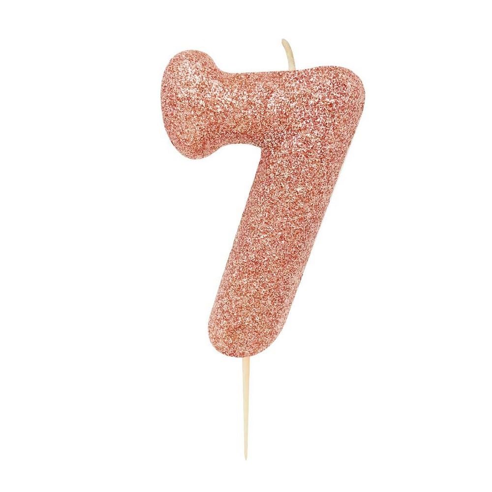 Anniversary House Metallic Rose Gold Glitter Number 7 Cake Candle for Birthday and Anniversary Decorations - Elegant Birthday Candle for Cake - Stylish Rose Gold Number Candle Topper 7 cm