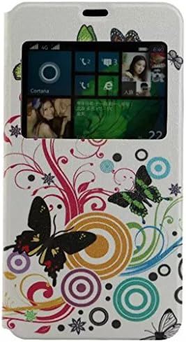 Lumia 640 XL Case,Ngift Nokia Lumia 640 XL Case Butterfly [Slim Fit] Window View PU Leather Case Flip Cover Folio Case for Microsoft Nokia Lumia 640 XL Case