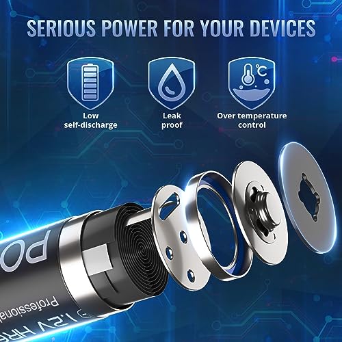 POWEROWL AA Rechargeable Batteries, High Capacity 2800 mAh 1.2 V NI-MH AA Rechargeable Battery Low Self-Discharge for Domestic Equipment (Recharge 8 Pieces, 1200 Cycle)