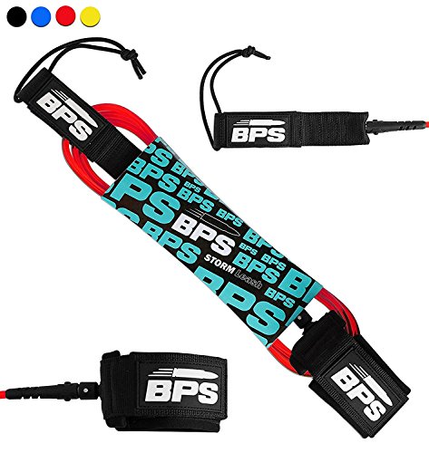 BPS 'Storm' Surfboard Straight Leash - 8-Foot Premium SUP/Surf Strong 7.2mm Leg Rope - Stainless Steel Swivels Triple Rail Saver SUP Paddle Surf Boarding Paddle Boarding (Red)