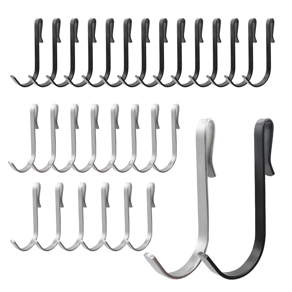 HLIWS Shower Door Hooks-30 Pcs 4 mm Over Cabinet Drawer Hooks,Free Bath Towel Hooks,Suit for Frameless Glass Shower Door(15 Black,15 Silver)