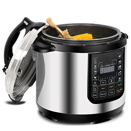 BBBuy 6 Qt 14-in-1 Multi-Use Programmable Electric Pressure Cooker, Slow Cooker, Rice Cooker, Sauté, Steamer, Yogurt Maker, Food Warmer, Stainless Steel w/LED Display Screen