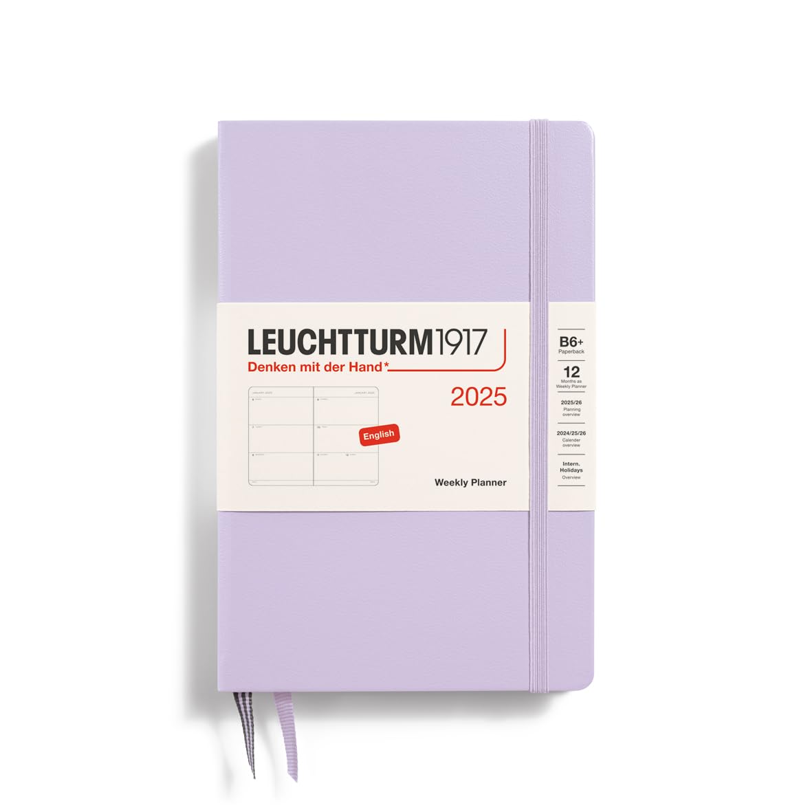 LEUCHTTURM1917 371013 Weekly Planner 2025, Paperback B6+ Hardcover - 12-Month Planner, Lined - Lilac, English