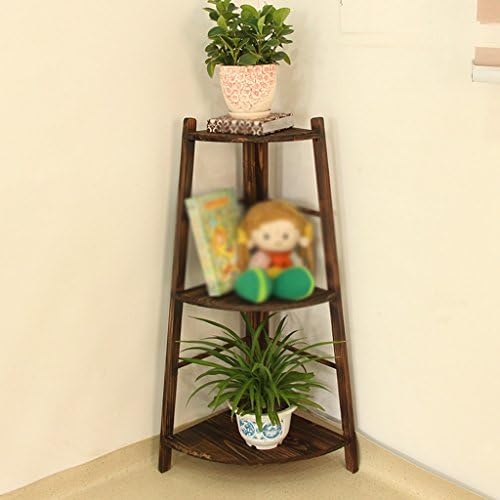 Flower pots 3 Tier Carbonized Color Solid Wood Flower Stand Indoor Balcony Living Room Corner Bonsai Floor Triangular Flower Pot Rack Succulents Stand 40*40*97cm Plant stand