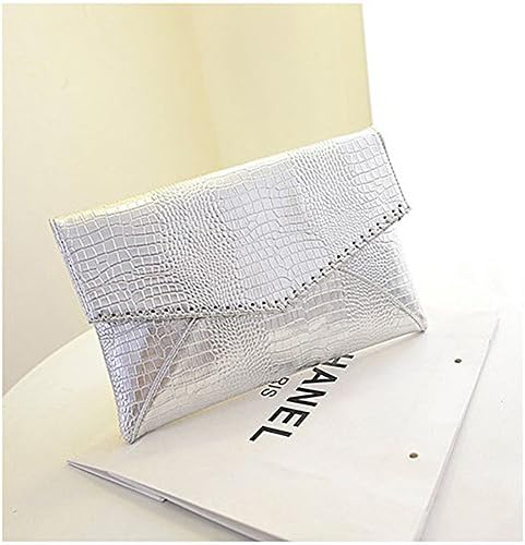 Women Shining Envelope Clutch Purse Bag, Hatsukoi Ladies Evening Elegant Prom Handbags for Wedding, Night Club &amp; Party (Silver)