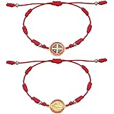 COLORFUL BLING 4pcs Red Knot Virgin Mary/Saint Benedict/Saint Jude String Bracelet Set Adjustable Cord Link Rosary Prayer Protection Medal for Women Lucky Catholic Religious Jewelry
