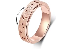 LuckyAmor Anxiety Ring for Women Spinner Rings:Rotating Rings Stainless Steel 6mm Moon Star Anxiety for Men Band Jewelry Gift for Teen Girls Boys Size 6 7 8 9 10