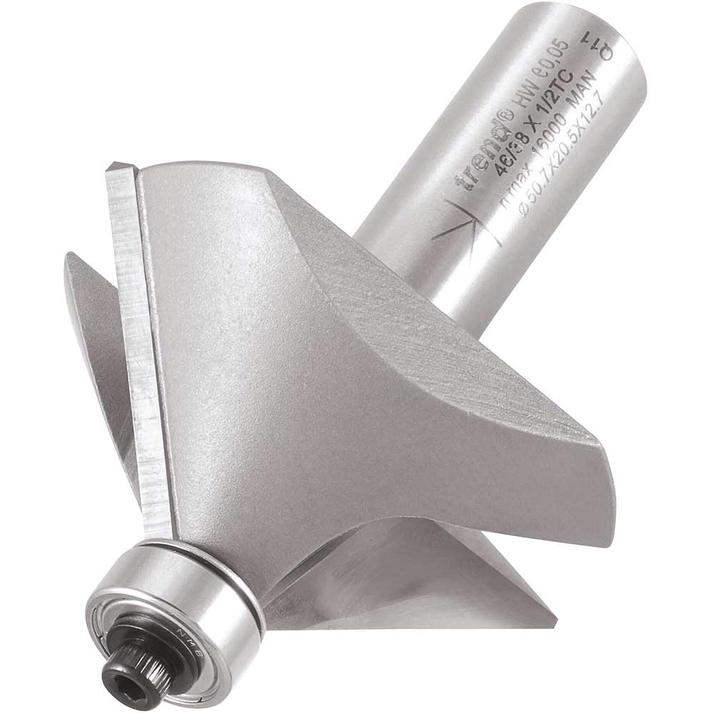 Trend Professional Bearing Guided Chamfer Cutter, 1/2 Inch Shank, 45-Degree, 50mm Cut Diameter, 19mm Cut Length, Tungsten Carbide Tipped, 46/38X1/2TC